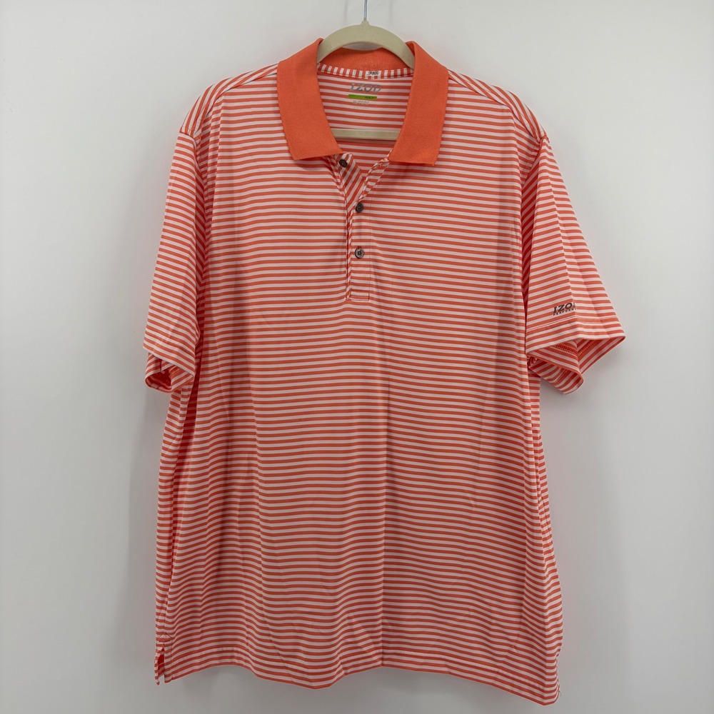 IZOD Golf Polo Shirt Orange White Mens XL Striped Performance Short Sleeve